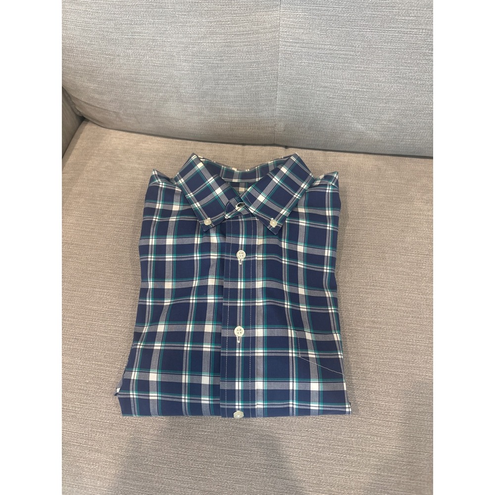 Jos A Bank Traveler Plaid Button Down Shirt Men's Size L Blue Green White